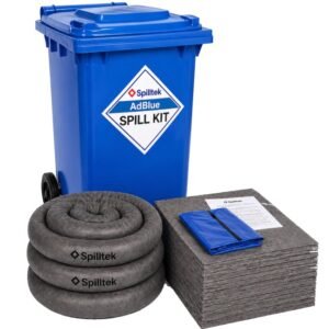 spilltek 240 litre adblue spill kit in blue wheelie bin