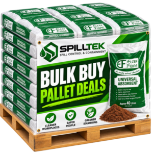 Spilltek bulk buy pallet deals of Elcef fibre coir based universal spillage absorbent in 20-litre, 40-litre and 80-litre bags