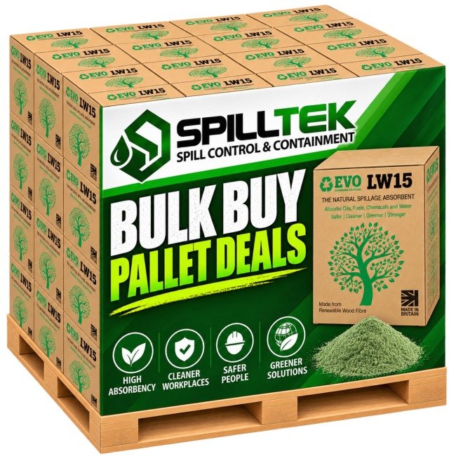 Evo recycled LW15 wood fibre absorbent in 15-lire boxes. 88 box pallet deal
