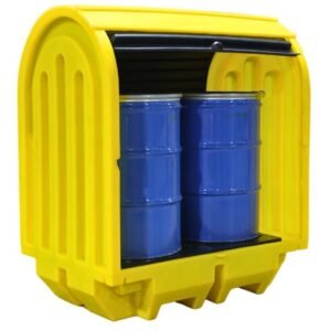 Spilltek Spilltank Romold BP2HC 2 drum spill pallet with hard cover and roller shutter