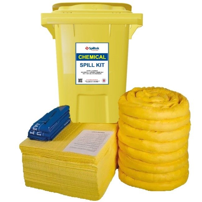 Spilltek 240litre chemical spill kit in wheeli bin