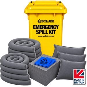 astra spilltek 120 litre general purpose maintenance spill kit in 120 litre wheelie bin complete kit