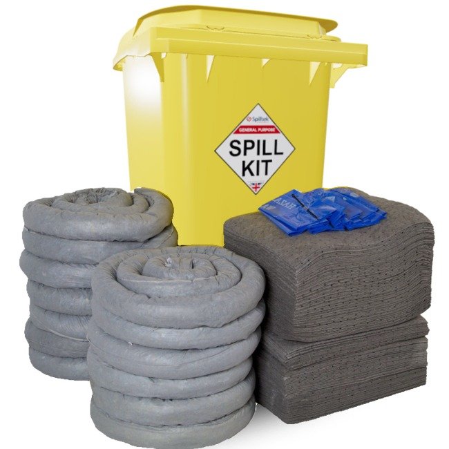 spilltek 360 litre general purpose maintenance spill kit in 360 litre wheelie bin complete kit - GSK360