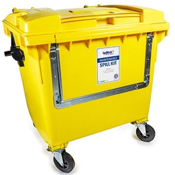 spilltek 1200 lite maintenance spill kit in drop front wheeled bin