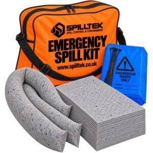 Spilltek evo recycled 40lite railway spill kit universal spill kit in orange polyethylene shoulder bag complete kit