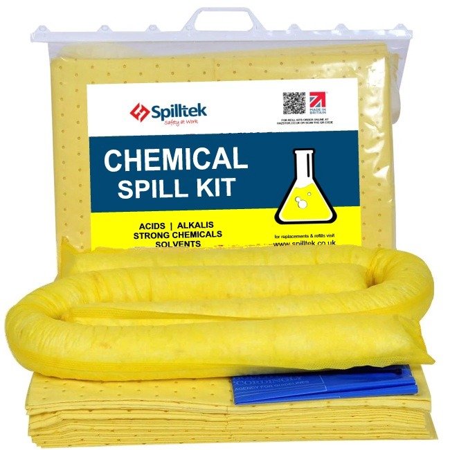 Spilltek chemical spill kit in clip clear bag 10 20 30 40 litre