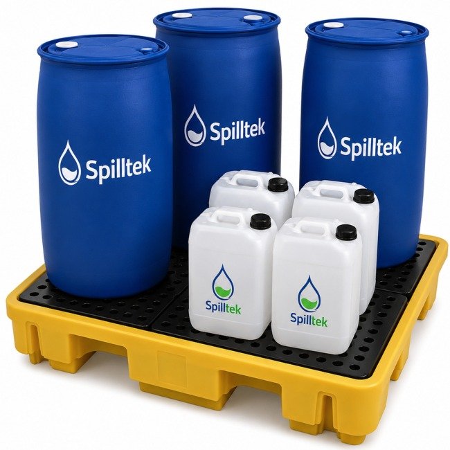Spilltek Hazstor 4 drum spill pallet yellow low profile