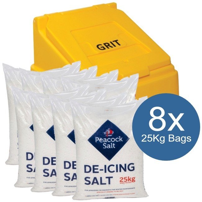 Heavy Duty Grit Bin with White De-icing Salt | 8 Bags