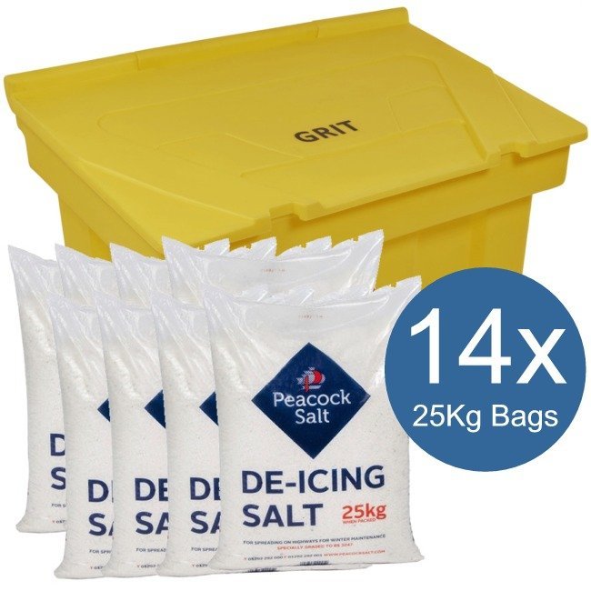 Stackable Grit Bin with White De-icing Salt | 14 Bags