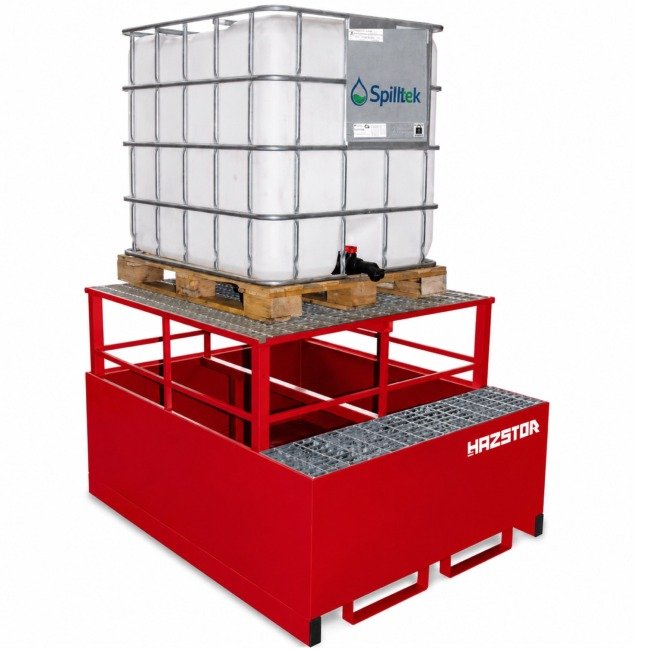 Hazstor steel single ibc spill pallet with dispensing frame