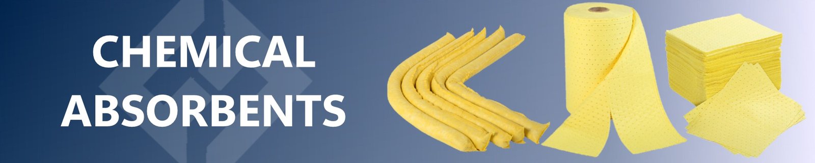 Chemical absorbent pad, cushions, socks, pillows, rolls