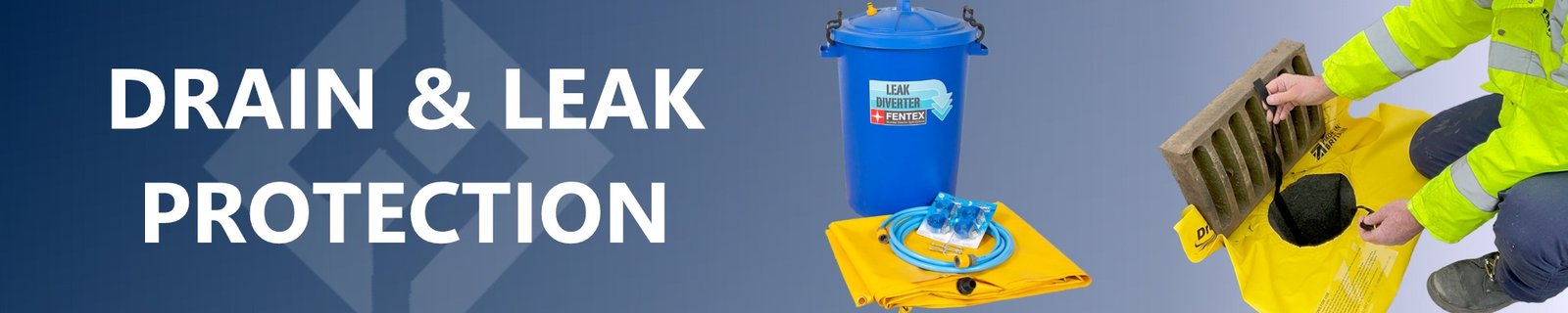 Chemical spill drain protection, leak diverter kits.