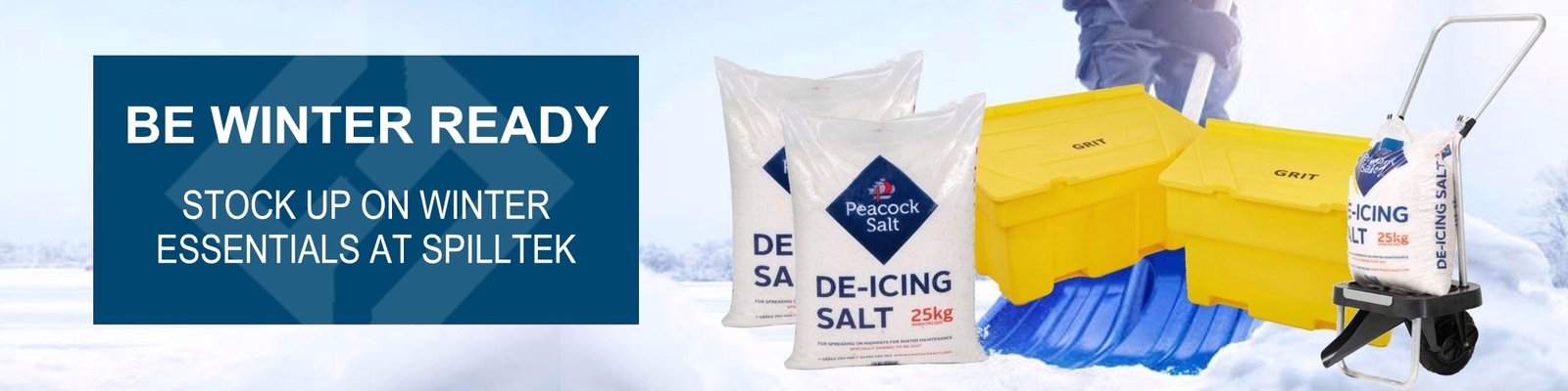 Are you ready for winter - stock up on winter essentails at spilltek. De-ing salt, grit bins, salt spreaders.