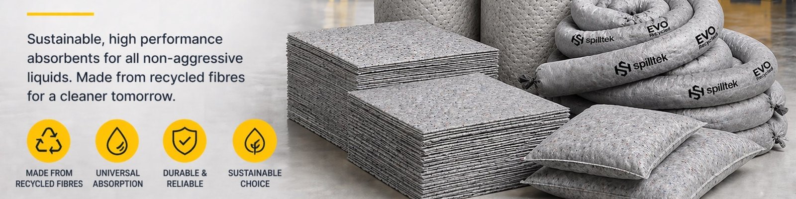 recycled evo absorbent pads, cushions, socks, pillows, rolls