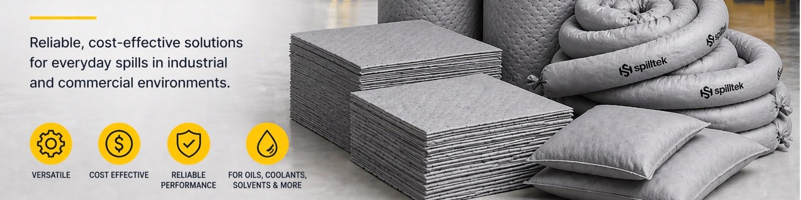 General Purpose Maintenance absorbent pads, cushions, socks, pillows, rolls