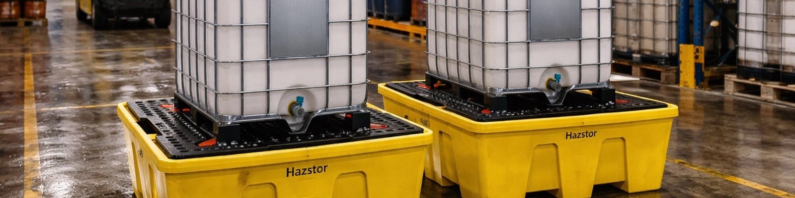 Bunded Drum & IBC spill pallets, drum rack, spill floors