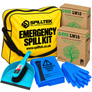 spilltek WF30 emergency spill kit in shoulder bag. 2 LW15 evo recycled dispenser boxes