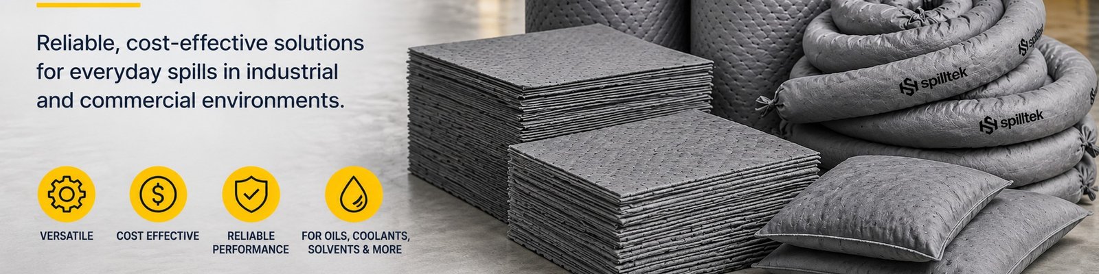 General Purpose Maintenance absorbent pads, cushions, socks, pillows, rolls