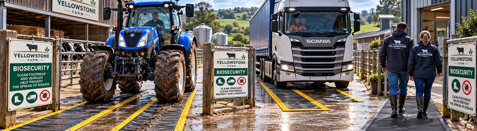 Spilltek VirusTrapper mats biosecurity mats for Farms, Abattoirs, Animal Feed Factories, Food Processing Companies, Leisure parks, National Trust properties